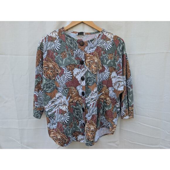 Soho Womens Vintage African Safari Button Up Shirt M/L Half Sleeve Jungle 80s - Picture 1 of 5